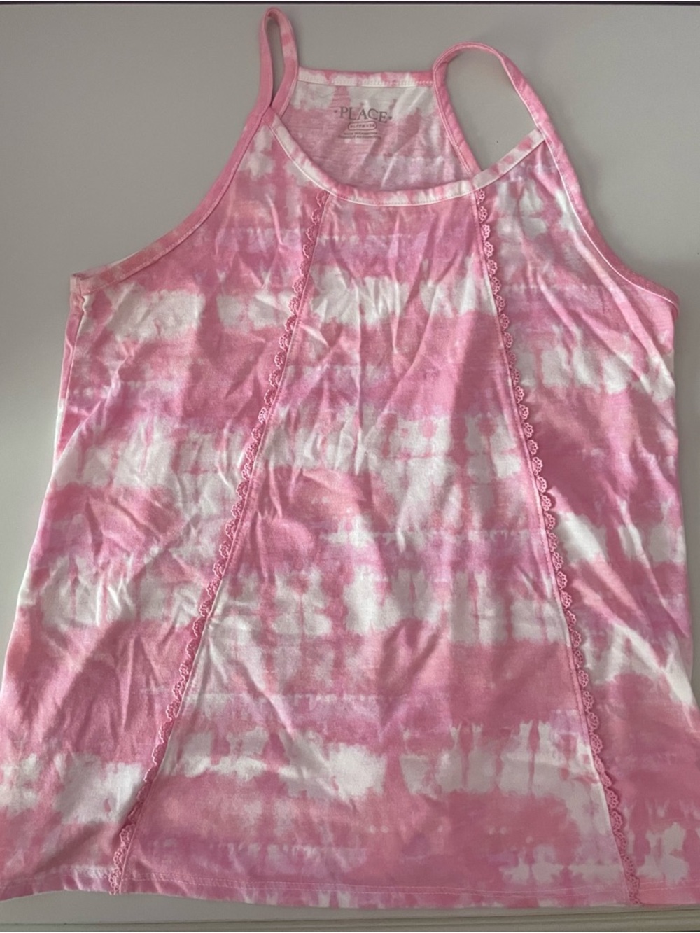 Place Pink and White Tie-Dye Lace-Trim Tank